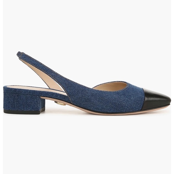NEW VERONICA BEARD Cecile denim slingback pumps in Mountain Blue/ Black Size 8.5 - Picture 3 of 9